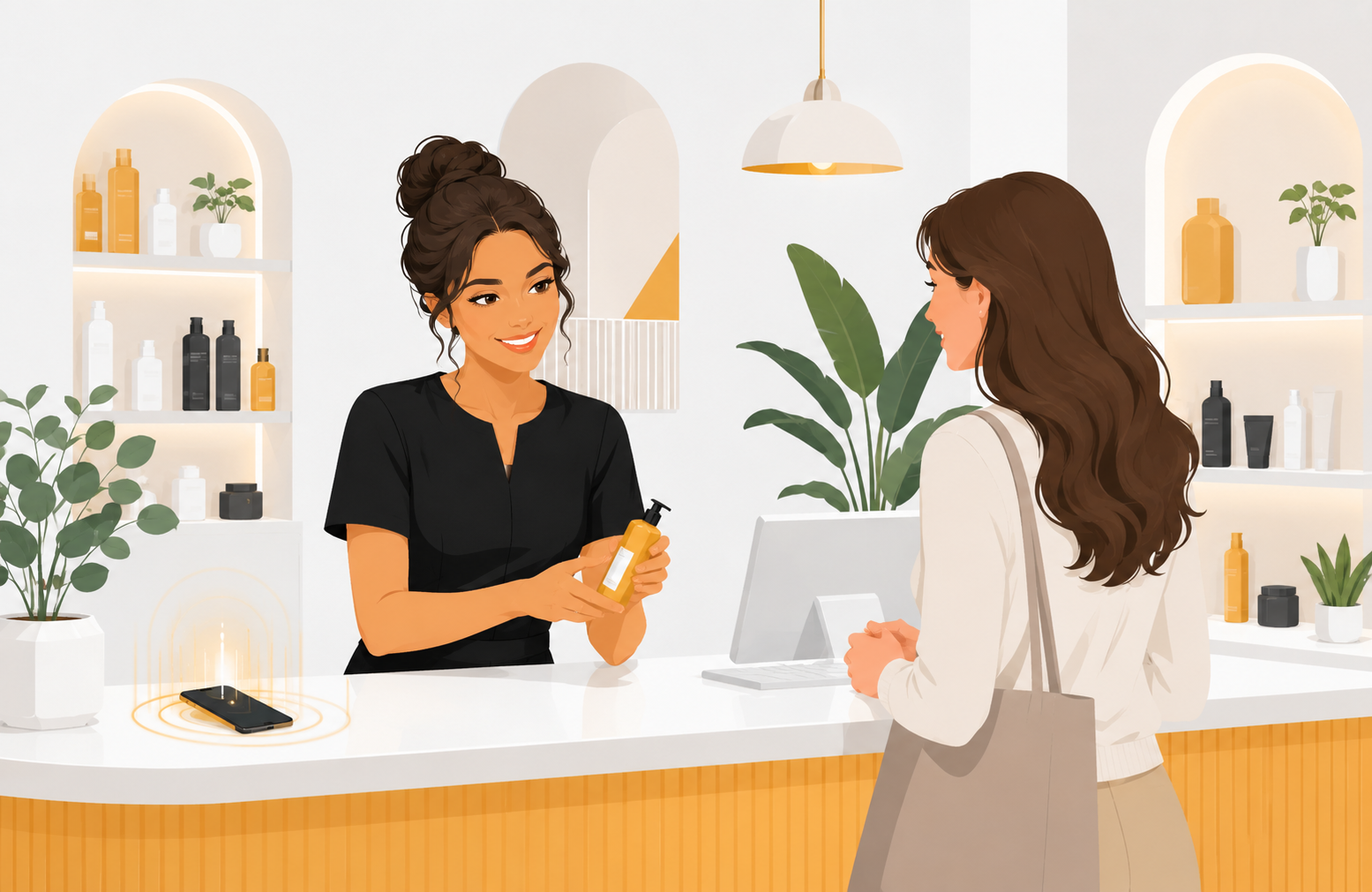 Employee helping a customer in person